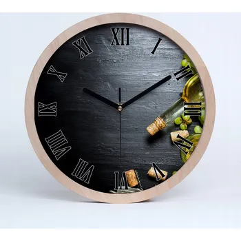 Hodiny Kuchyňské nástěnné hodiny bílé víno a ovoce průměr 20 cm