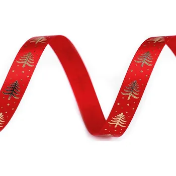 Stuha Saténová stuha stromeček šíře 10 mm vánoční Varianta: 3 červená zlatá, Balení: 90 m