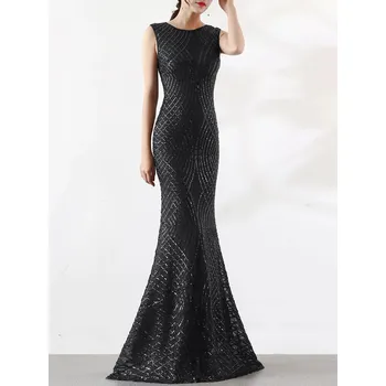 Dámské šaty Dlouhé šaty na svatbu Sequins SQ1038 Barva: Černá, Velikost: L