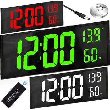 Hodiny VELKÉ DIGITÁLNÍ HODINY NA ZEĎ STOLNÍ LED S DÁLKOVÝM OVLÁDÁNÍM ČERNÉ