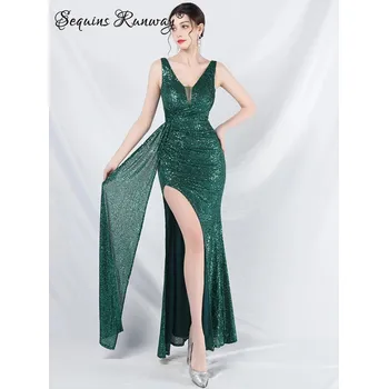 Dámské šaty Sexy svatební šaty maxi Sequins SQ1090 Barva: Zelená, Velikost: XL