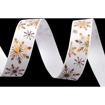 Stuha Vánoční saténová stuha vločky šíře 16 mm Varianta: 2 bílá zlatá, Balení: 3 m