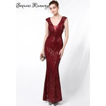 Dámské šaty Dlouhé plesové šaty Sequins SQ1132 Barva: Vínová, Velikost: 2XL