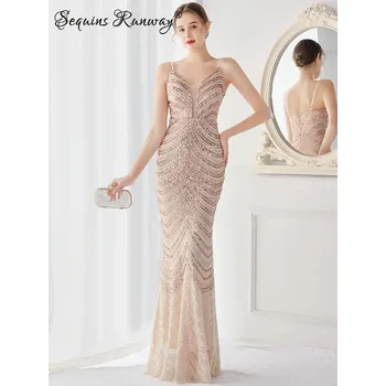 Dámské šaty Sexy společenské šaty maxi Sequins SQ1061 Barva: Zlatá, Velikost: M