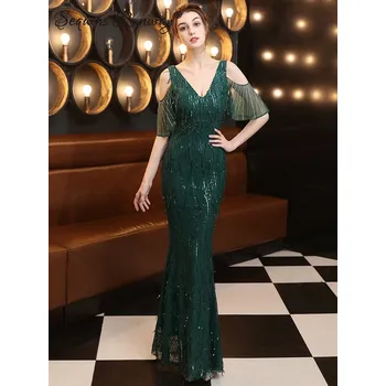 Dámské šaty Dlouhé plesové šaty Sequins SQ1136 Barva: Zelená, Velikost: M