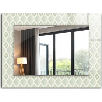 Zrcadlo Nástěnné zrcadlo s rámem z tvrzeného skla, zelený geometrický vzor, 80x60 cm