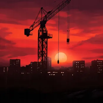 Plakát Plakát Soumrak nad staveništěm bez rámu 100 x 100 cm