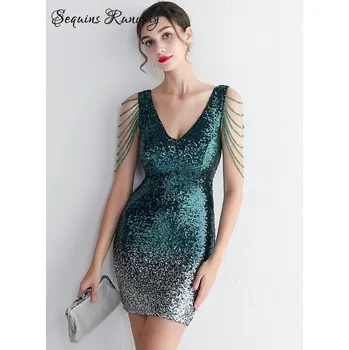 Dámské šaty Večerní krátké šaty Sequins SQ998 Barva: Zelená, Velikost: 2XL