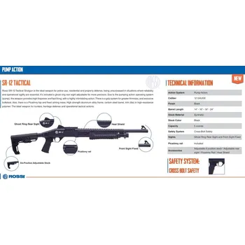 Airsoftová zbraň Rossi Brokovnice opak. Rossi, Model: SR-12 Tactical, Ráže: 12x76mm, hl.: 14" (356mm), černá