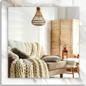 Zrcadlo Čtvercové nástěnné dekorativní zrcadlo s možností montáže vertikálně i horizontálně, šedý mramor, 60x60 cm