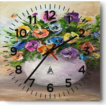 Hodiny Nástěnné hodiny do obýváku 40x40 Květiny Tichý chod Skleněné hodiny