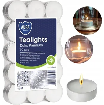 Svíčka Parafínová čajová svíčka Bez vůně Aura 30 ks