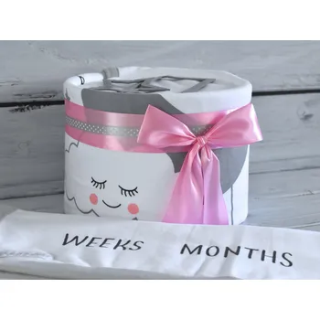 plenkový dort dortNEdort Mini plenkový dort s milníkovou dekou II. Růžová mašle a náplň pro holčičku 768_MIM4