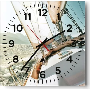 Hodiny Nástěnné hodiny do obýváku 40x40 Jachta Tiché hodiny na skle Stylové