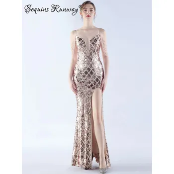 Dámské šaty Dlouhé večerní šaty Sequins SQ1120 Barva: Zlatá, Velikost: 2XL