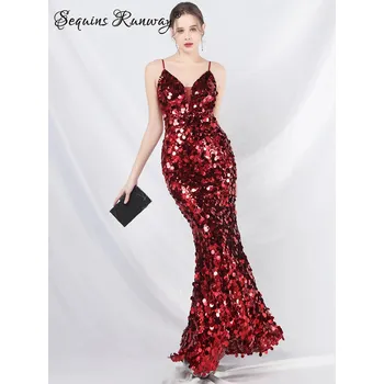 Dámské šaty Večerní šaty dlouhé Sequins SQ1221 Barva: Vínová, Velikost: XL