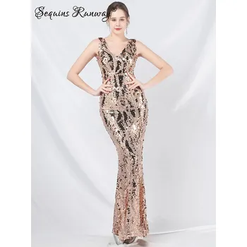 Dámské šaty Maxi svatební šaty Sequins SQ938 Barva: Zlatá, Velikost: L