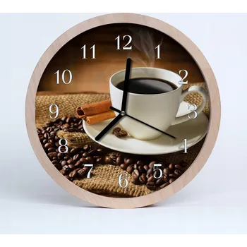 Hodiny Nástěnné hodiny z překližky kulatý Stylové Káva 25 cm