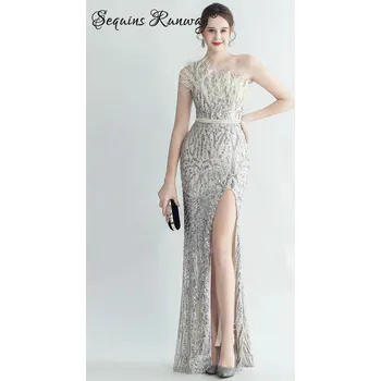 Dámské oblečení Dlouhé večerní šaty Sequins SQ918 Barva: Stříbrná, Velikost: XL