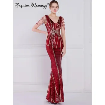 Dámské šaty Dlouhé svatební šaty Sequins SQ1160 Barva: Vínová, Velikost: M