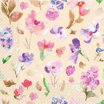 Papírový ubrousek PAPÍROVÉ UBROUSKY KVĚTY AKVAREL 33 CM 20 KS