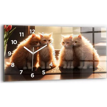 Hodiny Dekorativní nástěnné hodiny s krásnou grafikou 60 cm x 30 cm Čtyři koťátka na slunci