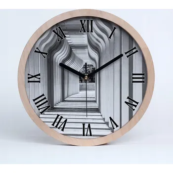Hodiny Dřevěné nástěnné hodiny s římskými číslicemi, průměr 30 cm