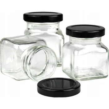 Sklenice 3x dózy, sklenice skleničky na koření 120 ml s černým víčkem fi 53