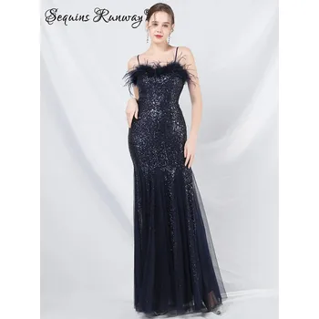 Dámské šaty Dlouhé plesové šaty Sequins SQ1143 Barva: Tmavě Modrá, Velikost: L