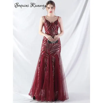 Dámské šaty Dlouhé společenské šaty Sequins SQ893 Barva: Vínová, Velikost: M