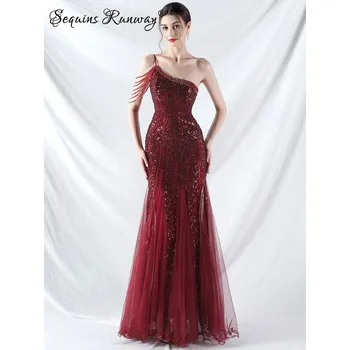 Dámské šaty Dlouhé šaty na večer Sequins SQ999 Barva: Vínová, Velikost: S
