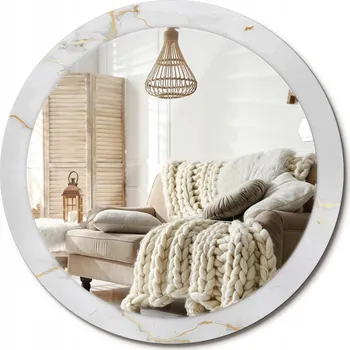 Zrcadlo Kulaté nástěnné dekorativní zrcadlo v rámu ze skla Vzhled bílého mramoru průměr 90 cm