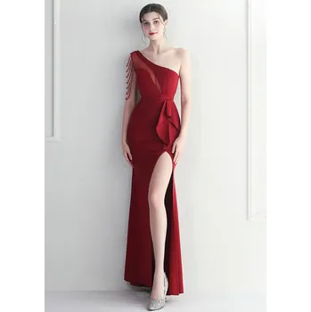 Dámské šaty Dlouhé sexy šaty Sequins SQ989 Barva: Vínová, Velikost: S