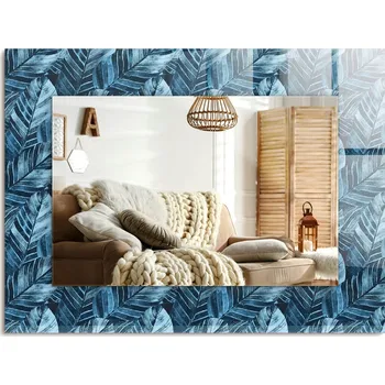 Zrcadlo Obdélníkové dekorativní zrcadlo s modrými listy, na výšku nebo na šířku, vzor 80x60 cm