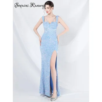 Dámské šaty Dlouhé večerní šaty Sequins SQ917 Velikost: XL, Barva (Varianta): 31801Modrá