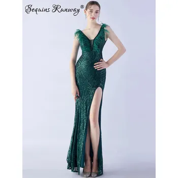 Dámské šaty Dlouhé šaty na svatbu Sequins SQ1047 Barva: Zelená, Velikost: XL