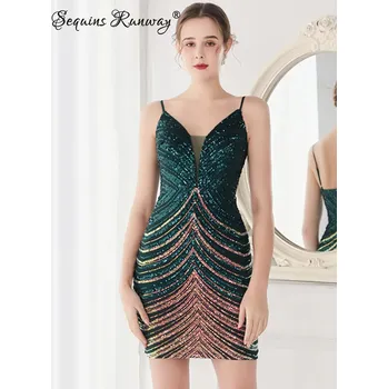 Dámské šaty Večerní mini šaty Sequins SQ900 Barva: Zelená, Velikost: 2XL