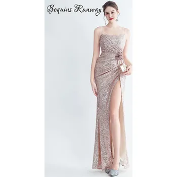 Dámské šaty Sexy dlouhé šaty na společnost Sequins SQ1174 Barva: Zlatá, Velikost: M