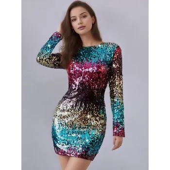 Dámské šaty Plesové krátké šaty Sequins SQ959 Barva: Modrá, Velikost: S