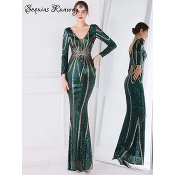 Dámské šaty Sexy dlouhé šaty na svatbu Sequins SQ1151 Barva: Zelená, Velikost: 2XL