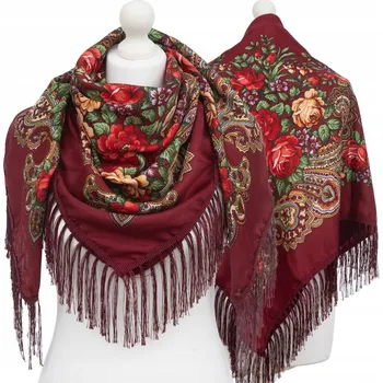 Šála Velký Dámský Folklórní Šátek Šála Lidový Goralský Třásně Etno Květiny