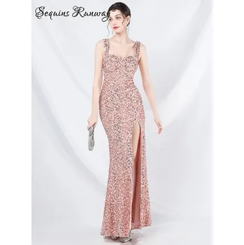 Dámské šaty Dlouhé večerní šaty Sequins SQ917 Velikost: S, Barva (Varianta): YEY-31801Pink