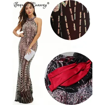 Dámské šaty Dlouhé společenské šaty Sequins SQ898 Barva: Červená, Velikost: XS