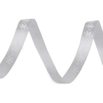 Stuha Saténová stuha vločky šíře 9 mm vánoční Varianta: 4 šedá bílá, Balení: 90 m