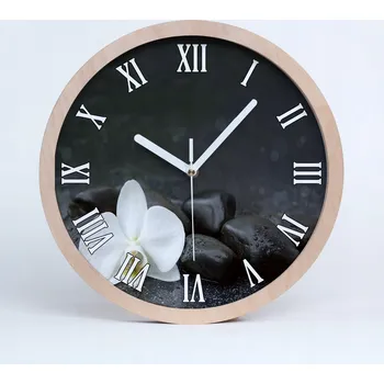 Hodiny Dřevěné nástěnné hodiny kulatý orchidej průměr 30 cm