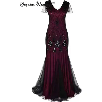 Dámské šaty Dlouhé společenské šaty Sequins SQ889 Barva: Vínová, Velikost: XL