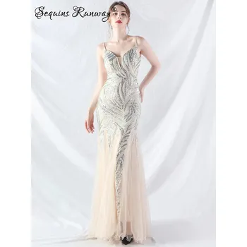 Dámské šaty Dlouhé společenské šaty Sequins SQ893 Barva: Stříbrná, Velikost: L