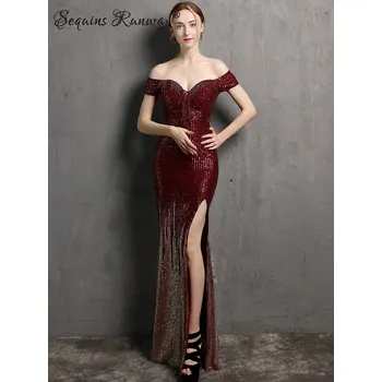 Dámské šaty Maxi večerní šaty Sequins SQ958 Barva: Vínová, Velikost: 2XL