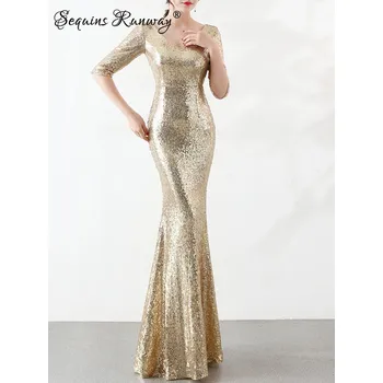 Dámské šaty Dlouhé svatební šaty Sequins SQ933 Barva: Zlatá, Velikost: S