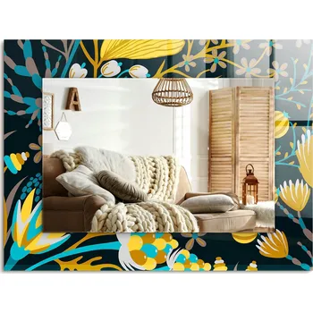 Zrcadlo Zrcadlo s potiskem nástěnné dekorativní svislé vodorovné Květiny listy 80x60 cm